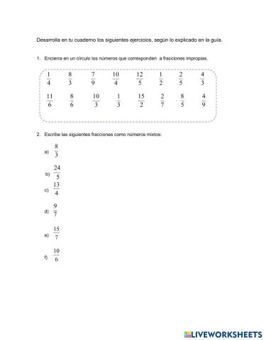 Fracciones y numero mixto