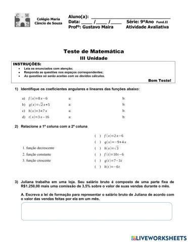 Teste sobre funções