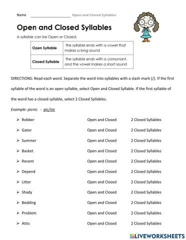 Open and Closed Syllables