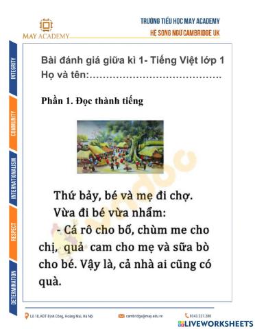 Đánh giá giữa Học kì I