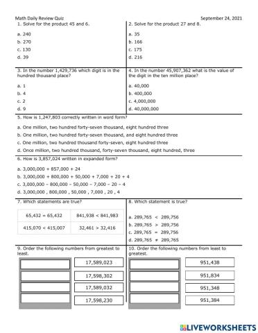 Week 3 Math Daily Review Quiz