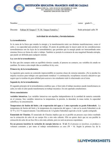 Actividad refuerzo 0, 1 y 2 ley de la Termodinámica