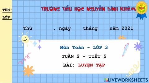 Toán Tuần 2 Tiết 5