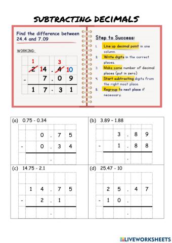 Subtracting decimals