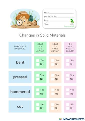 Changes in Solid Materials - HuntersWoodsPH.com Worksheet