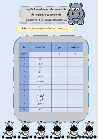 แบบฝึกทักษะ 1.1 เรื่องความหมายของเลขยกกำลัง