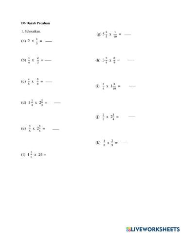 Matematik Tahun 6 : Darab Pecahan