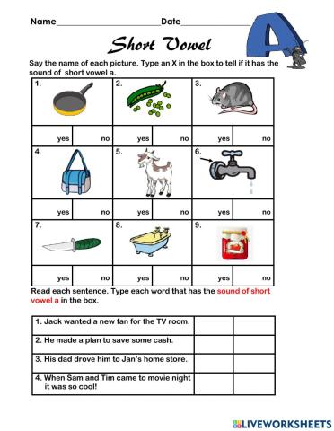 Short Vowel A Grade 3