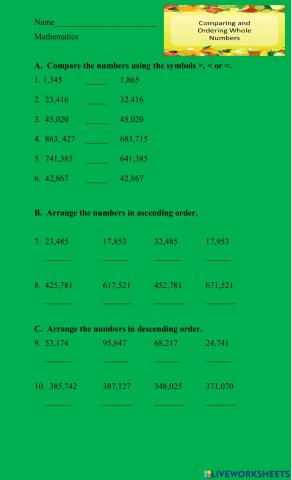 Compare and Order Whole Numbers