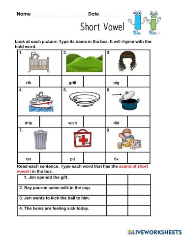 Short Vowel I Grade 3