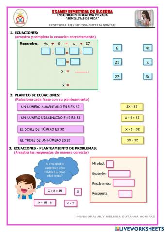 Evaluación bimestral de Álgebra