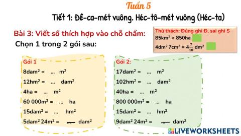 Đê-ca-mét vuông. Héc-tô-mét vuông