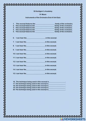 S1 Instruments of the Orchestra End of Unit Quiz