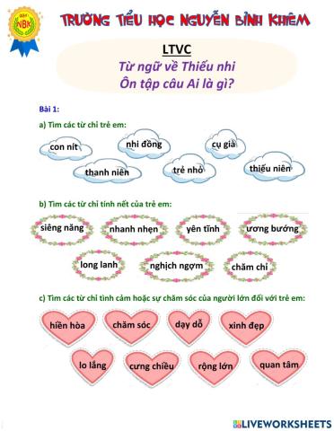 LTVC tuần 2 Từ ngữ về Thiếu nhi