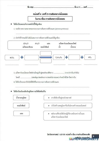 ใบงานการสังเคราะห์ด้วยแสง