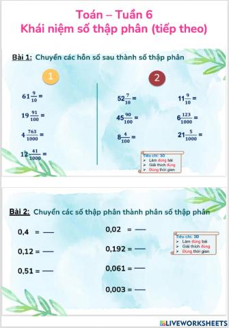 Khái niệm số thập phân (tt)