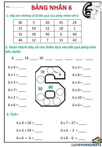 Toán Bảng nhân 6