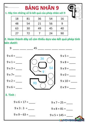 Toán Bảng nhân 9