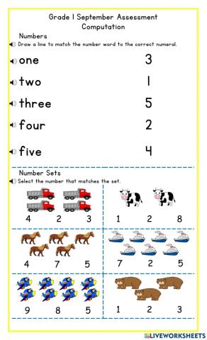 Grade 1 September Computation Assessment DJ