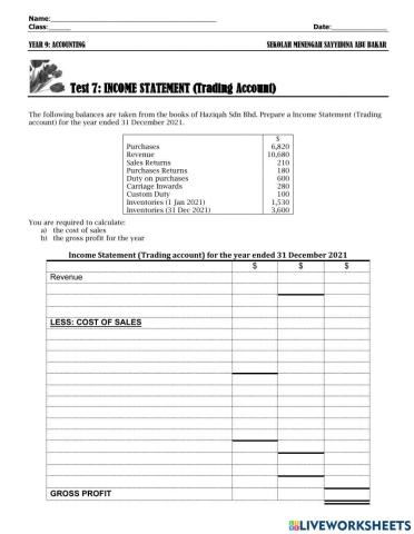 Income Statement (Trading Account)