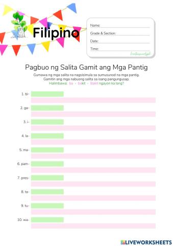 Pagbuo ng Salita Gamit ang Pantig - HuntersWoodsPH.com Worksheet