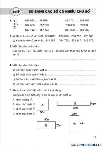 So sánh các số có nhiều chữ số