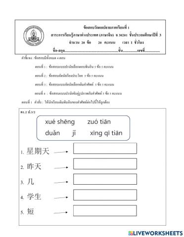 Test ภาษาจีน