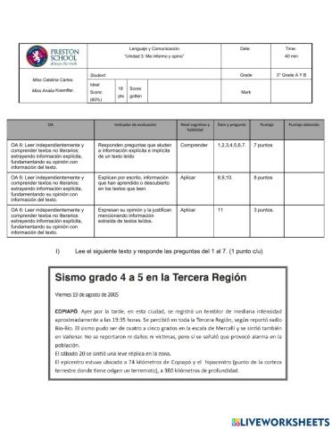 Comprensión Lectora -Unidad 3-