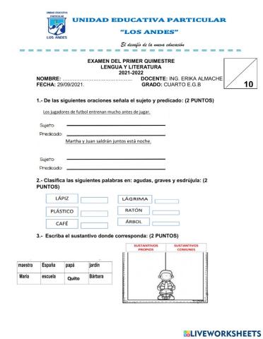 Examen del Primer Quimestre