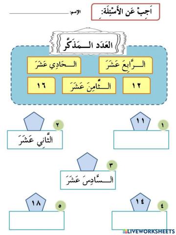 عدد الترتيبي للمذكر Bilangan Muzakkar