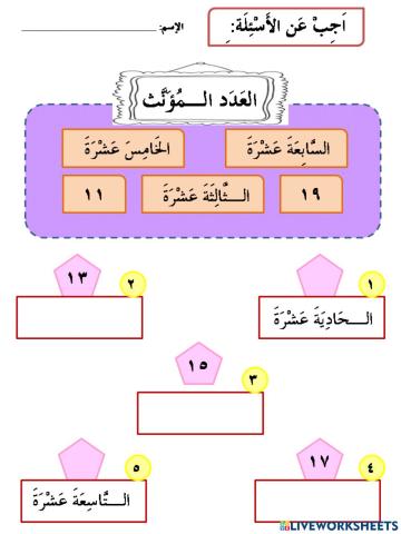 عدد الترتيبي للمؤنث Bilangan Muannas