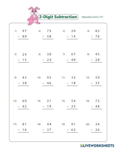 Subtract 2 digits whole numbers with regrouping