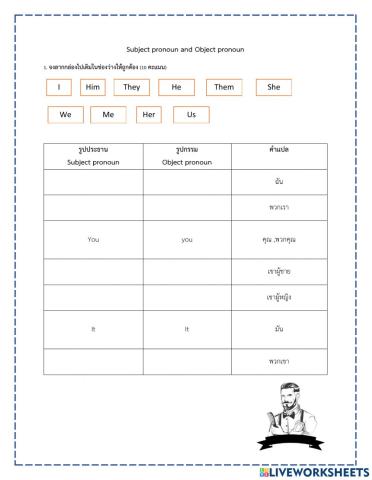 Subject pronoun Object pronoun