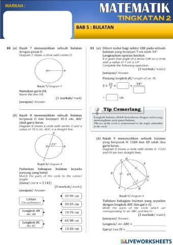 MATEMATIK TINGKATAN 2 BAB 5 BULATAN