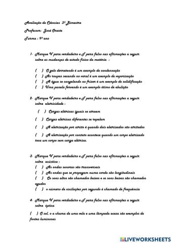 Avaliação 3ºbimestre matemática