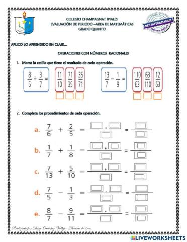 Evaluación de matemáticas - COLEGIO CHAMPAGNAT IPIALES