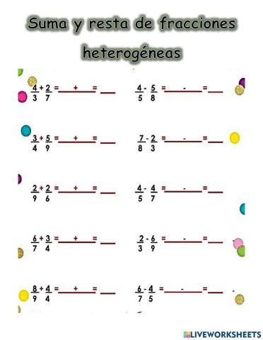 Suma y resta de fracciones heterogéneas