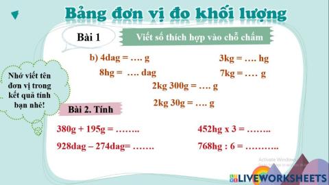 Bảng đơn vị đo khối lượng