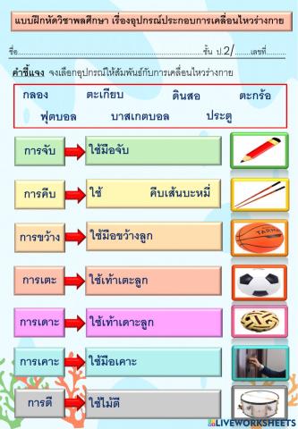 ใบงานอุปกรณ์ประกอบการเคลื่อนไหวของร่างกาย