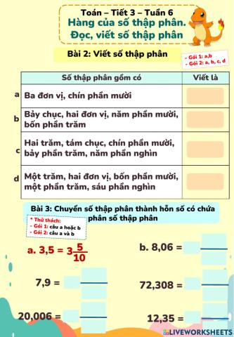 Toán - Tiết 3  - Tuần 6