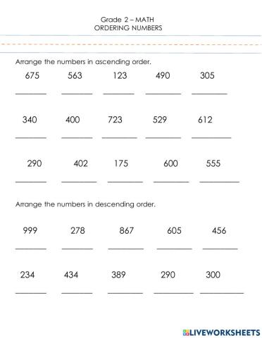 Arrange the numbers in order