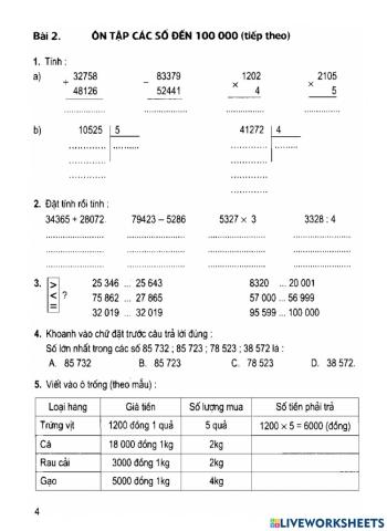 Tuần 1-Toán in 4 - số 2 - Ôn tập đến số 100000 tiếp theo