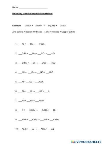 Balancing chemical equations worksheet