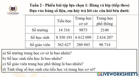 Tuần 2-Hàng và lớp (tiếp theo) -PBT lựa chọn 1