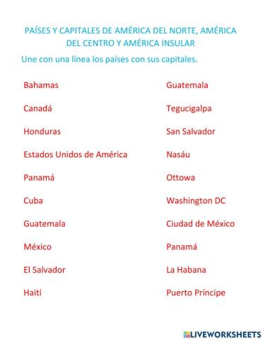 Países y capitales de América del Norte, Centro e Insular