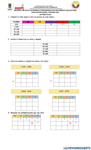 Evaluacion matematicas grado 3°