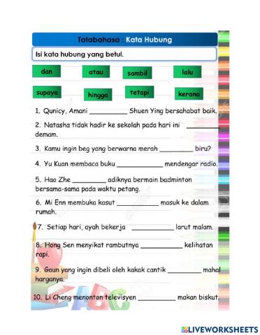 Latihan Kata HUBUNG - Tahun 3 - SJKT LADANG TUMBUK