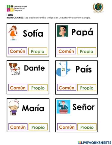 Sustantivos Comunes y propios - Singular y plural