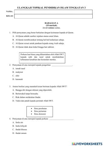 Ulangkaji topikal pendidikan islam tingkatan 3