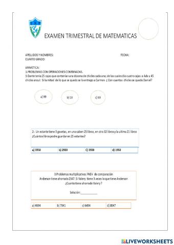 Evaluacion  de matematicas